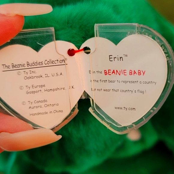 TY BEANIE BABY Erin *ULTRA RARE *Vtg Collectible  Green  BEAR 1996 14" NWT - Picture 4 of 10